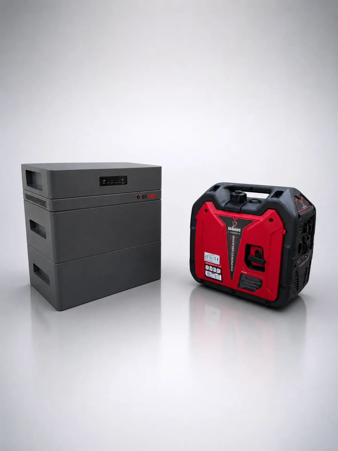 BePrep starterspakket met thuisbatterij en SK4000iS generator naast elkaar